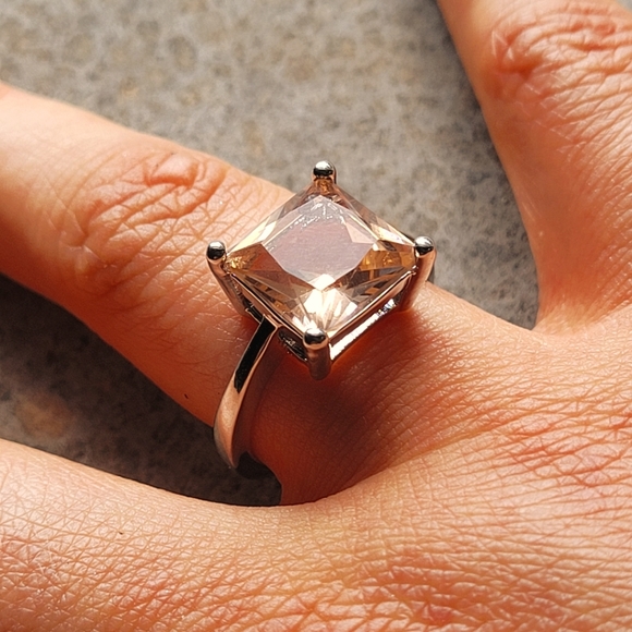 Morganite Princess Cut Sterling Silver Ring - Picture 2 of 9